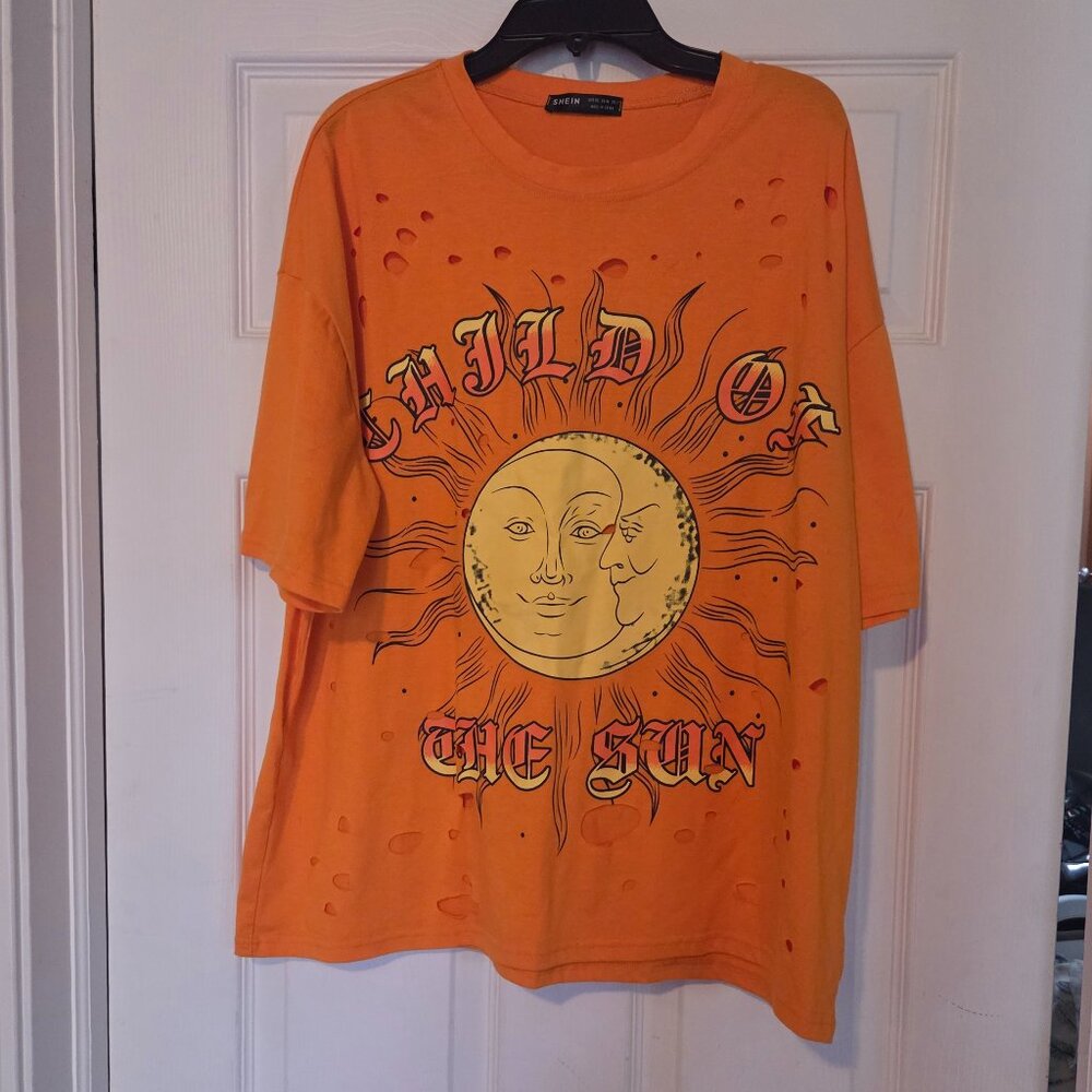 Shein Child Of The Sun T-Shirt Womens‎ Size XS Holes~ Moon~Sun God~Worship